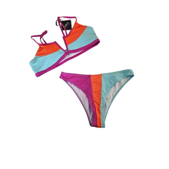 Zaful Womens Colorblock Bikini Set V-Neck & High Waist Bottoms Size 8-10 Sexy - Picture 4 of 9